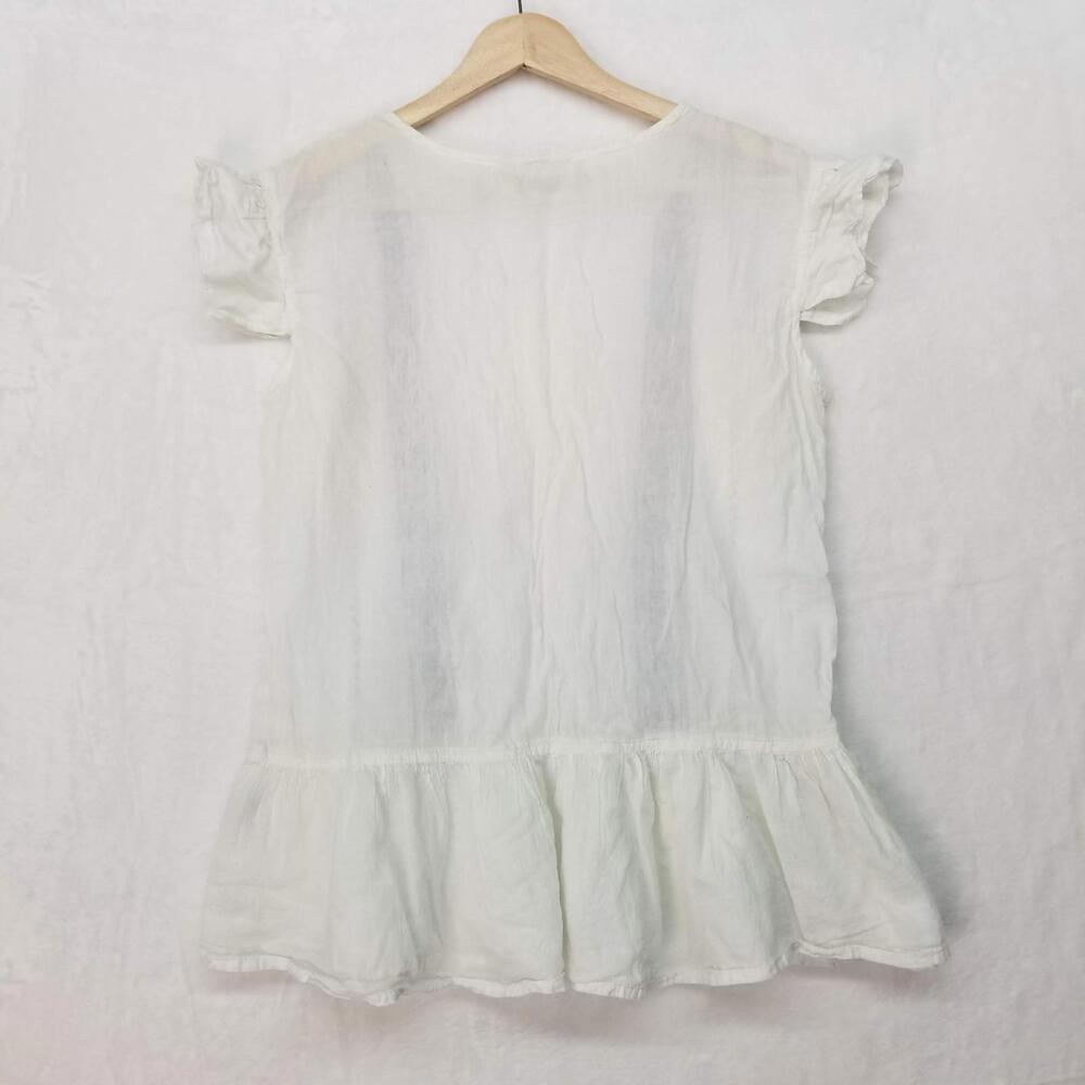 Rod's 100% Cotton Embroidered Ruffled Top Womens Medium Off White Sleeveless - Picture 2 of 8